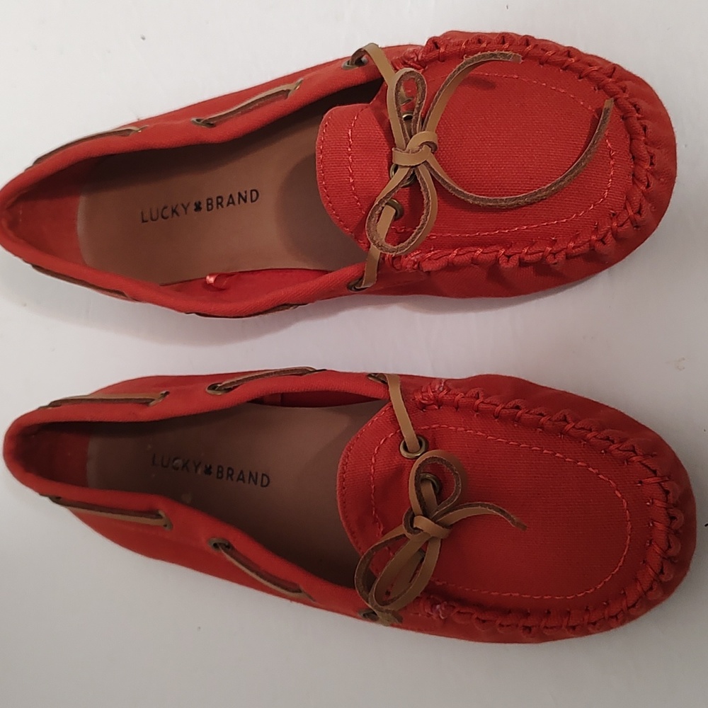 Orange and Tan Lucky Brand Canvas Slip on Flats sz 9